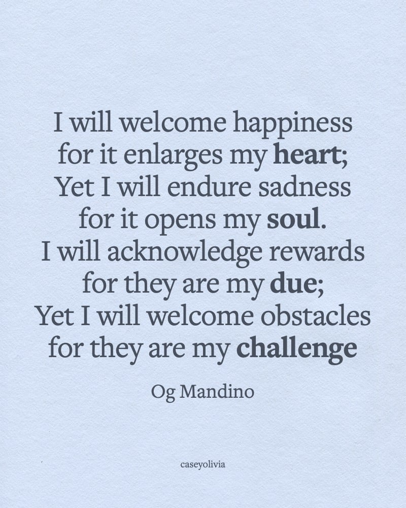 og mandino welcome happiness quote to inspire positive mindset